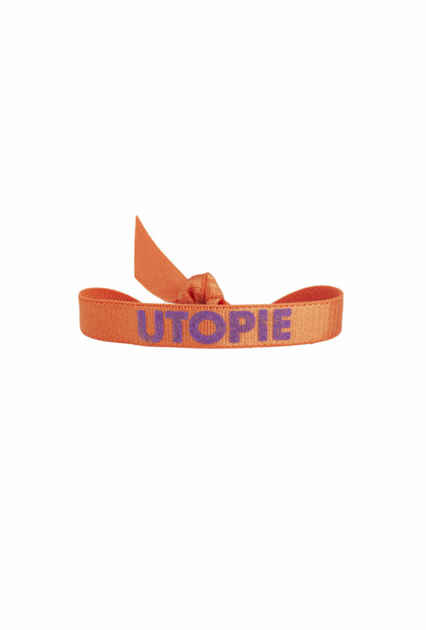 braclet stretch unisexe, ajustable et waterproof - taille unique - message utopie orange et violet